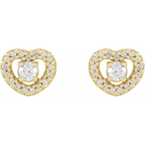 Halo Style Heart Earrings Mounting in 14 Karat Rose Gold for Round Stone, 1.69 grams