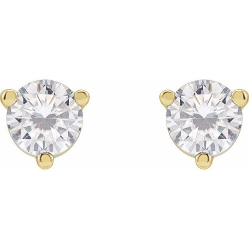 Round 3 Prong Moissanite Stud Earrings Mounting in 14 Karat Yellow Gold for Round Stone, 0.81 grams