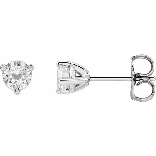 Round 3 Prong Moissanite Stud Earrings Mounting in 14 Karat White Gold for Round Stone, 0.82 grams