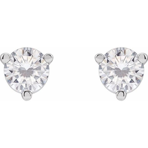Round 3 Prong Moissanite Stud Earrings Mounting in 14 Karat White Gold for Round Stone, 0.82 grams