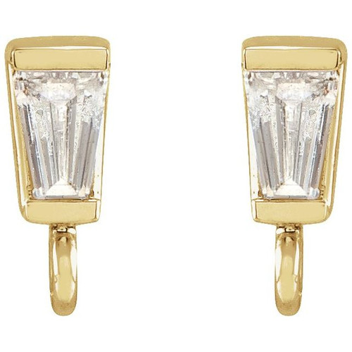 Tapered Baguette Earring Top Mounting in 14 Karat Yellow Gold for Tapered baguette Stone, 0.16 grams