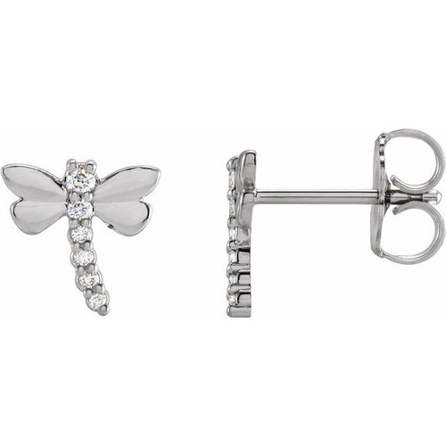 Dragonfly Earrings Mounting in Platinum for Round Stone, 0.76 grams