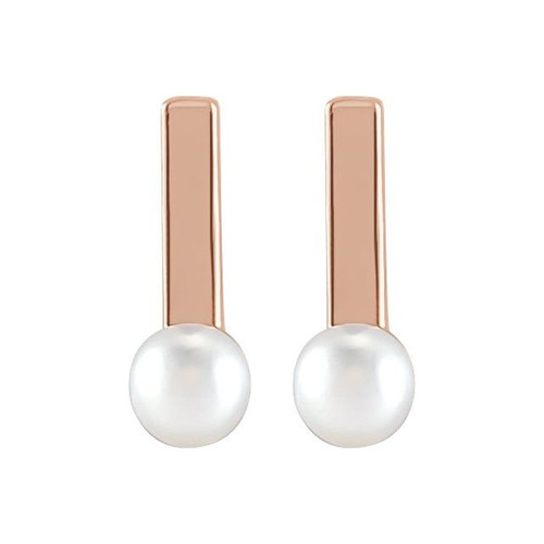 Pearl Bar Earrings Mounting in 14 Karat Rose Gold for Pearl Stone, 0.9 grams