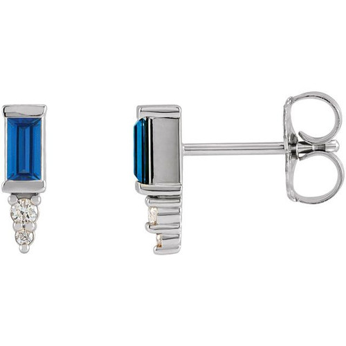 Bar Earrings Mounting in 14 Karat White Gold for Straight baguette Stone, 1.04 grams