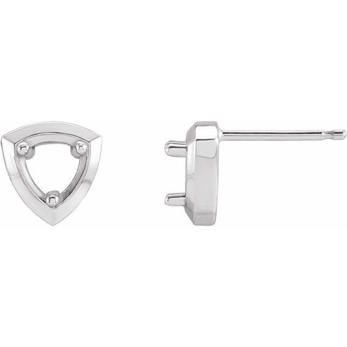 Geometric Stud Earrings Mounting in 14 Karat White Gold for Round Stone, 0.83 grams