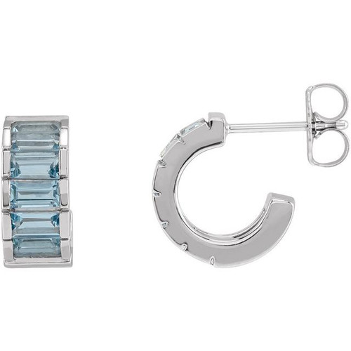 Channel Set Huggie Earrings Mounting in Platinum for Straight baguette Stone, 5.67 grams