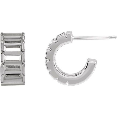 Channel Set Huggie Earrings Mounting in Sterling Silver for Straight baguette Stone, 1.37 grams