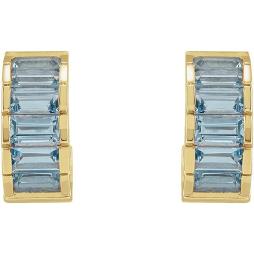 Channel Set Huggie Earrings Mounting in 14 Karat Yellow Gold for Straight baguette Stone, 3.68 grams