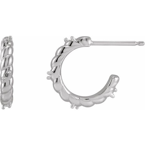 Accented Rope Huggies Mounting in Sterling Silver for Round Stone, 0.75 grams
