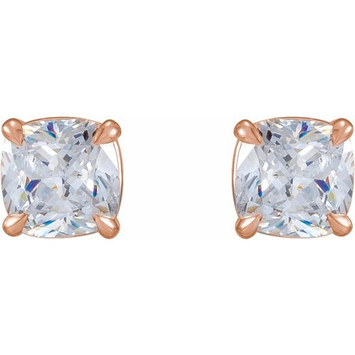 Cushion 4 Prong Claw Prong Stud Earrings Mounting in 14 Karat Rose Gold for Cushion Stone, 0.64 grams