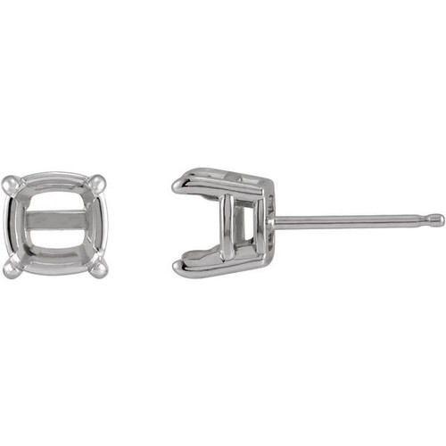 Cushion 4 Prong Claw Prong Stud Earrings Mounting in Sterling Silver for Cushion Stone, 0.5 grams