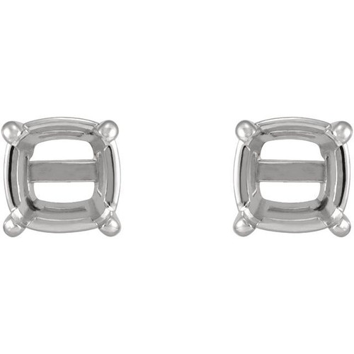 Cushion 4 Prong Claw Prong Stud Earrings Mounting in Sterling Silver for Cushion Stone, 0.5 grams