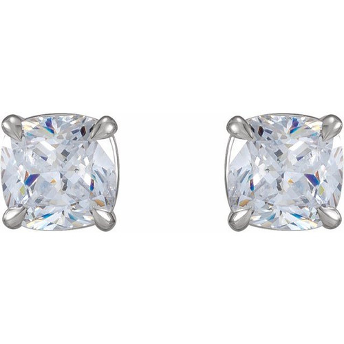 Cushion 4 Prong Claw Prong Stud Earrings Mounting in 14 Karat White Gold for Cushion Stone, 0.61 grams
