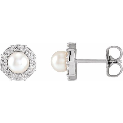 Halo Style Pearl Earrings Mounting in 14 Karat White Gold for Pearl Stone, 1.86 grams