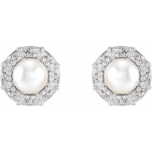 Halo Style Pearl Earrings Mounting in Platinum for Pearl Stone, 2.88 grams