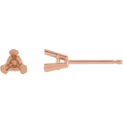 Trillion 3 Prong V End Earrings Mounting in 14 Karat Rose Gold for Trillion Stone, 0.18 grams