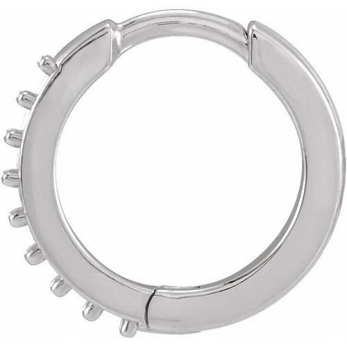 Accented Huggie Earrings Mounting in 14 Karat White Gold for Round Stone, 0.86 grams