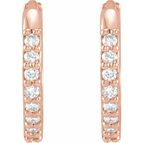 Accented Huggie Earrings Mounting in 14 Karat Rose Gold for Round Stone, 1.78 grams