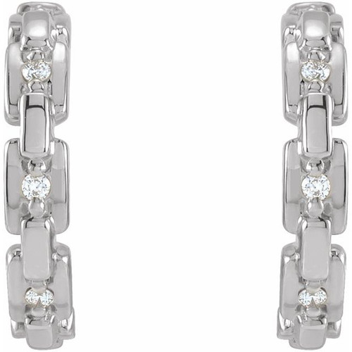 Accented Chain Link Huggies Mounting in 14 Karat White Gold for Round Stone, 1.78 grams