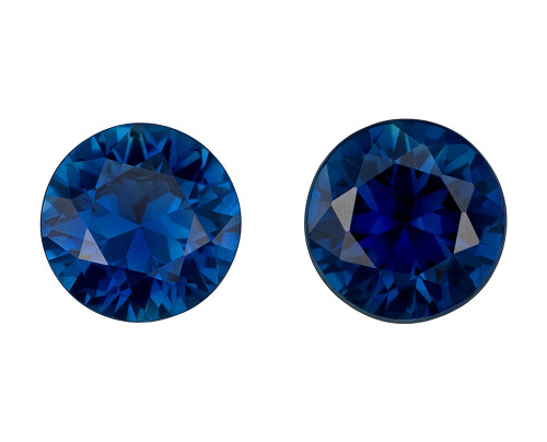 1.49 Carats total Pair of Blue Sapphire Gems, Round Shape, 5.5 mm, Rich Blue