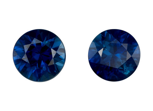 1.82 Carats total Pair of Blue Sapphire Gems, Round Shape, 5.9 mm, Rich Blue