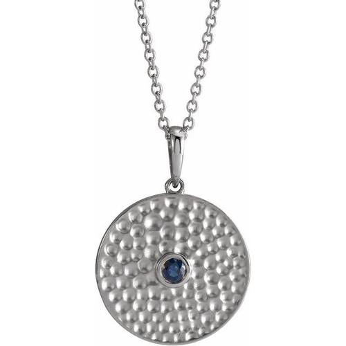 Sterling Silver Natural Blue Sapphire Beaded Disc 16-18" Necklace