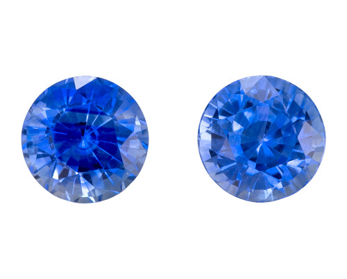 1.42 Carats total Pair of Blue Sapphire Gems, Round Shape, 5 mm, Rich Blue