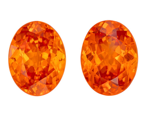 3.68 Ct Pure Orange Spessartite Garnet Matched Pair, Oval Shape, 8.5 x 6.5 mm