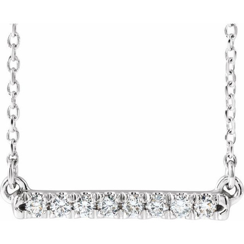 14K White 1/8 CTW Natural Diamond French-Set Bar 18" Necklace
