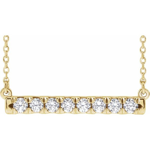 14K Yellow 1/2 CTW Natural Diamond French-Set Bar 16" Necklace