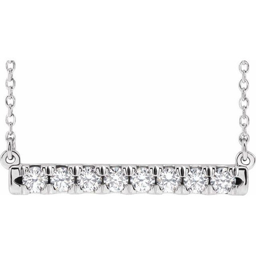 14K White 1/2 CTW Natural Diamond French-Set Bar 16" Necklace