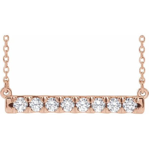 14 Karat Rose Gold Natural Diamond French to Set Bar Necklace 1/2 CTW, 16 Inch - $1,470
