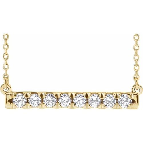 14 Karat Yellow Gold Natural Diamond French to Set Bar Necklace 1/2 CTW, 18 Inch - $1,508
