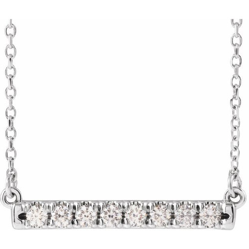 14K White 1/4 CTW Natural Diamond French-Set Bar 18" Necklace