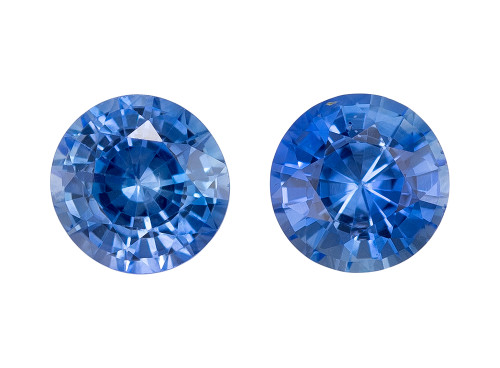 0.91 Carat Matched Pair of Blue Sapphire Gems, Round Shape, 4.4 mm