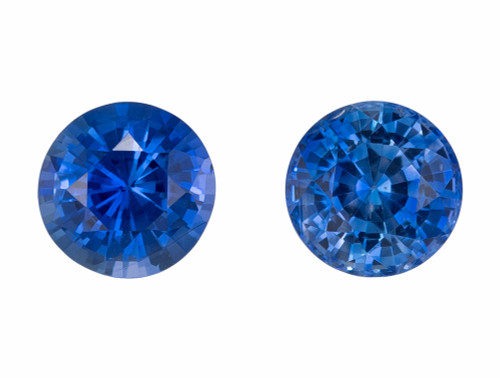 0.95 Carat Matched Pair of Blue Sapphire Gems, Round Shape, 4.4 mm