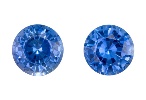 0.99 Carat Matched Pair of Blue Sapphire Gems, Round Shape, 4.5 mm