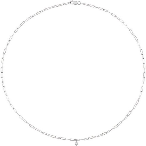 14K White .07 CT Natural Diamond Micro Bezel-Set 18" Necklace