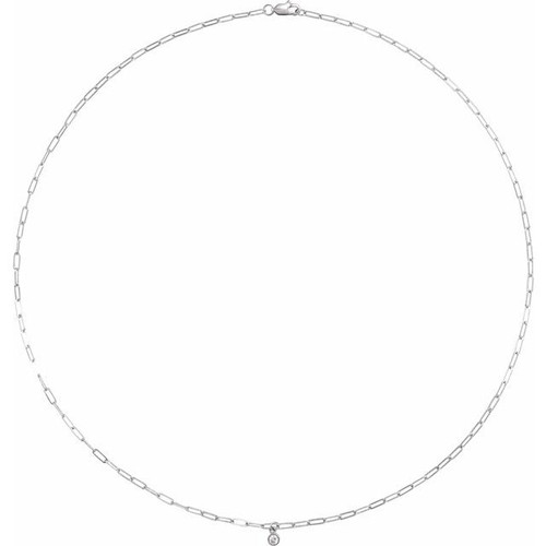 14K White 1/10 CT Natural Diamond Micro Bezel-Set 16" Necklace