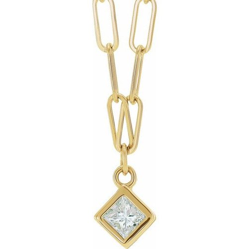 14K Yellow 1/6 CT Natural Diamond Micro Bezel-Set 18" Necklace