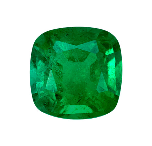0.93 Carat Vivid Green Emerald Gemstone, Cushion Shape, 6 x 6 mm