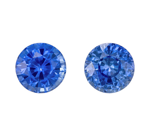 0.96 Carat Matched Pair of Blue Sapphire Gems, Round Shape, 4.4 mm