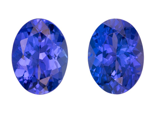 2.50 Carat Matched Pair of Blue Purple Tanzanite Gems, Oval Shape, 7.9 x 6 mm