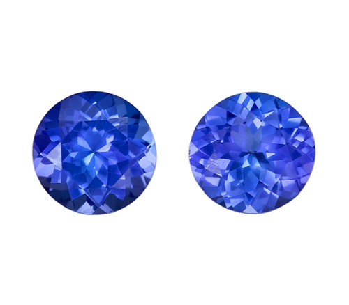 1.05 Carat Matched Pair of Blue Purple Tanzanite Gems, Round Shape, 5 mm
