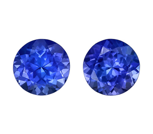 1.42 Carat Matched Pair of Blue Purple Tanzanite Gems, Round Shape, 5.5 mm