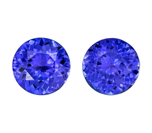 2.51 Carat Matched Pair of Blue Purple Tanzanite Gems, Round Shape, 6.9 mm