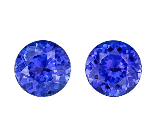 2.5 Carat Matched Pair of Blue Purple Tanzanite Gems, Round Shape, 7 mm