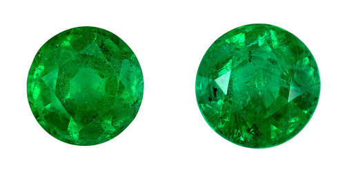 Matched Pair of 1.72 Carats Fine Green Emerald Gems, Round Shape, 6 mm
