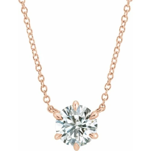 14 Karat Rose Gold Natural Diamond Solitaire Necklace 5/8 CT, 18 Inch - $2,820