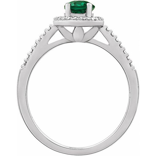 Sterling Silver Lab Emerald & .01 Carat Diamond Ring